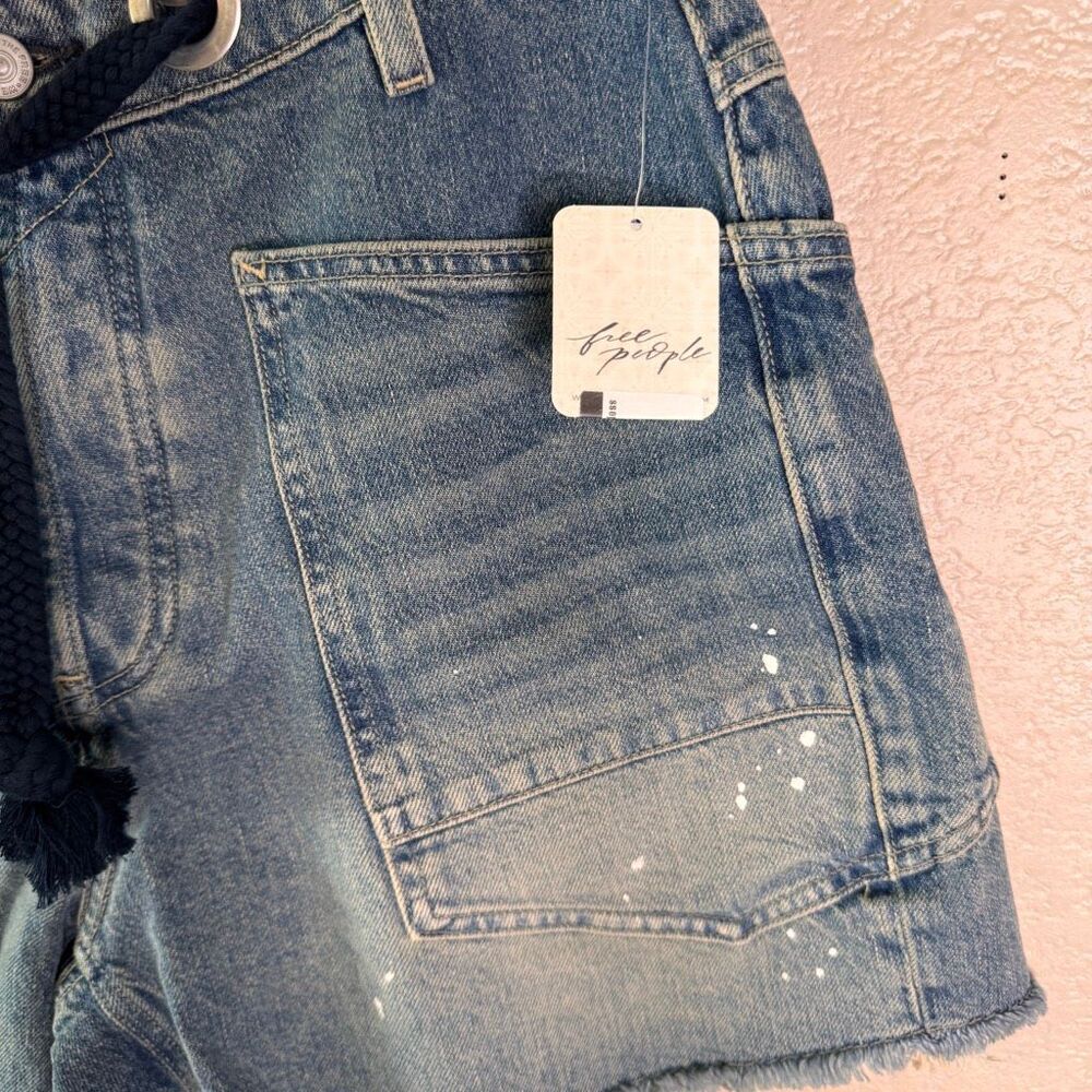 Free People Moxie Barrel Shorts We The Free Rope Tie Slouchy Blue Denim 27 NEW - Picture 4 of 14